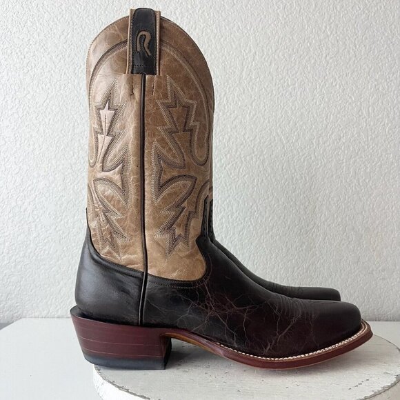 Rod Patrick Mens Cowboy Boots 10AA Antique Mocha Bison Brown Western Blunt Toe - Picture 2 of 12